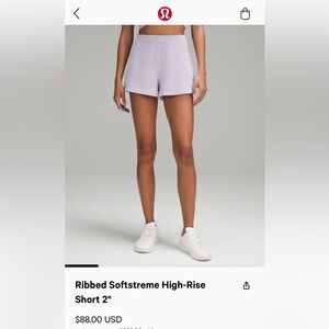 Lululemon Ribbed Softstreme HR short 2” size 4